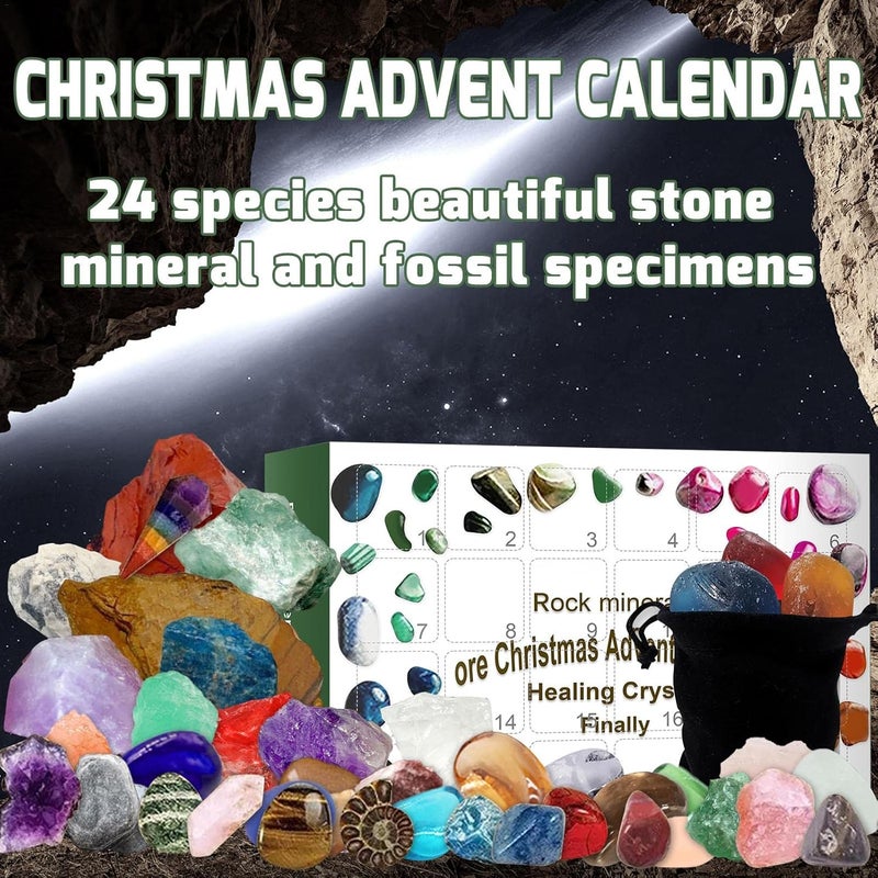 woobles Healing Crystal Advent Calendar, Surprise Box, Christmas Advent Calendar, Crystal Ore 24 Days Countdown Calendar, Surprise for Kids Friends Family - Image 2